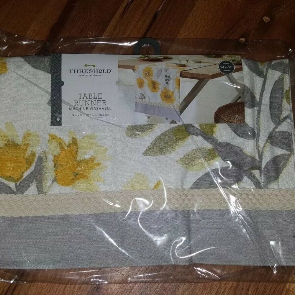 Threshold Gold Yellow Leaf Table Runner gray white